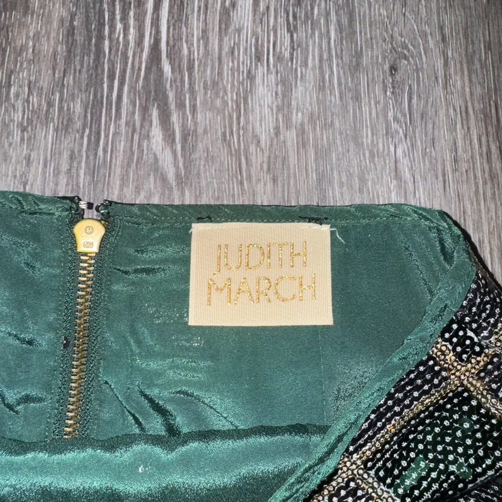 Judith March Green & Silver Checked Print Sequined Mini Skirt - Size Small